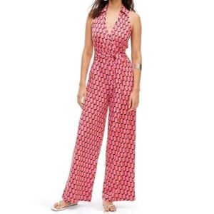 Diane Von Furstenberg Pink Patterned Jumpsuit and camera bag set